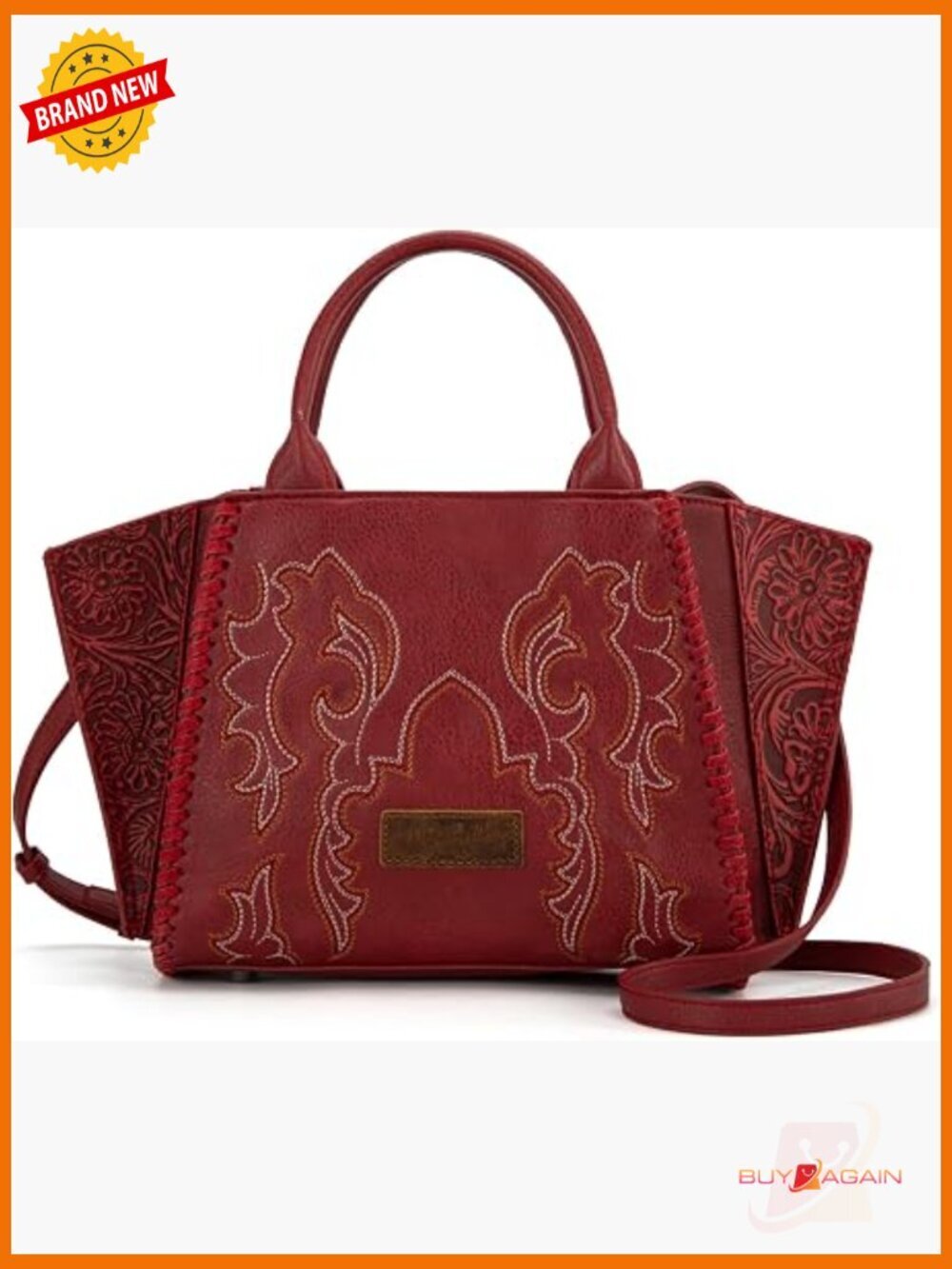 Western Embroidered Tote Bag with Crossbody Strap Faux Leather Top Handle